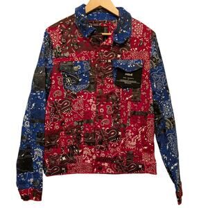 NWT Preme Paisley Print Denim Jacket Red Combo Mens Size Small Rugged Streetwear
